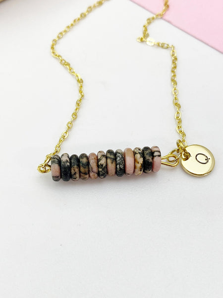Rhodonite Necklace In Gold or Silver, Natural Rhodonite Gemstone Jewelry, N6353