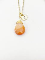 Agate Necklace in Gold or Silver, Natural Agate Gemstone Jewelry, Teardrop Wire Wrap, N6358