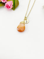 Agate Necklace in Gold or Silver, Natural Agate Gemstone Jewelry, Teardrop Wire Wrap, N6358