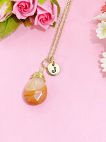Agate Necklace in Gold or Silver, Natural Agate Gemstone Jewelry, Teardrop Wire Wrap, N6358
