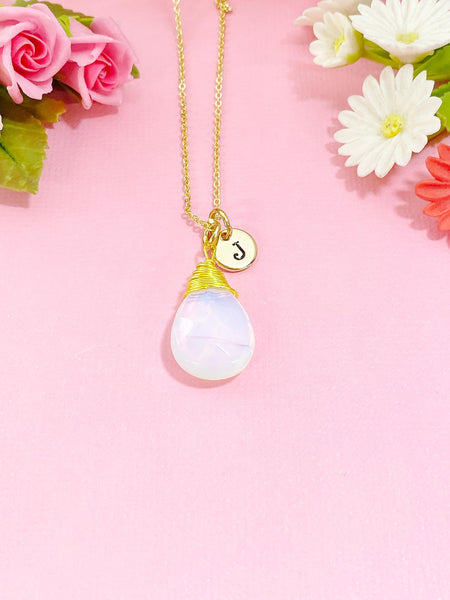 Opalite Necklace in Gold or Silver, Opalite Jewelry, Teardrop Wire Wrap, N6359