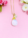 Opalite Necklace in Gold or Silver, Opalite Jewelry, Teardrop Wire Wrap, N6359
