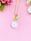 Opalite Necklace in Gold or Silver, Opalite Jewelry, Teardrop Wire Wrap, N6359