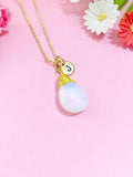 Opalite Necklace in Gold or Silver, Opalite Jewelry, Teardrop Wire Wrap, N6359