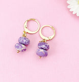 Regalite Imperial Jasper Sea Sediment Jasper Earrings in Gold or Silver, Purple, Natural Gemstone Jewelry, N6361E