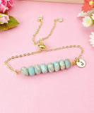 Natural Regalite Imperial Jasper Sea Sediment Jasper Bracelet, Pale Turquoise, Gold Natural Gemstone Jewelry, N6362B