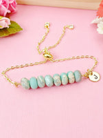 Natural Regalite Imperial Jasper Sea Sediment Jasper Bracelet, Pale Turquoise, Gold Natural Gemstone Jewelry, N6362B