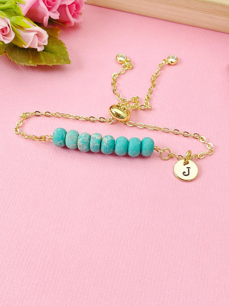 Natural Regalite Imperial Jasper Sea Sediment Jasper Bracelet, Dark Turquoise, Gold Natural Gemstone Jewelry, N6365
