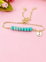 Natural Regalite Imperial Jasper Sea Sediment Jasper Bracelet, Dark Turquoise, Gold Natural Gemstone Jewelry, N6365