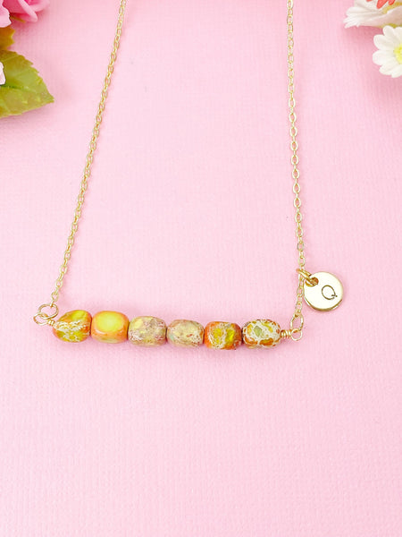 Regalite Imperial Jasper Sea Sediment Jasper Necklace In Gold or Silver, Cuboid, Orange, Natural Imperial Jasper Gemstone Jewelry, N6366N