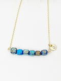 Regalite Imperial Jasper Sea Sediment Jasper Necklace In Gold or Silver, Cuboid, Deep Sky Blue, Natural Imperial Jasper Gemstone, N6367