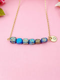 Regalite Imperial Jasper Sea Sediment Jasper Necklace In Gold or Silver, Cuboid, Deep Sky Blue, Natural Imperial Jasper Gemstone, N6367