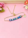 Natural Regalite Imperial Jasper Sea Sediment Jasper Bracelet, Cuboid, Deep Sky Blue, Gold Natural Gemstone Jewelry, N6367B