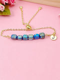 Natural Regalite Imperial Jasper Sea Sediment Jasper Bracelet, Cuboid, Deep Sky Blue, Gold Natural Gemstone Jewelry, N6367B