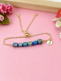 Natural Regalite Imperial Jasper Sea Sediment Jasper Bracelet, Cuboid, Deep Sky Blue, Gold Natural Gemstone Jewelry, N6367B