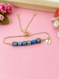Natural Regalite Imperial Jasper Sea Sediment Jasper Bracelet, Cuboid, Deep Sky Blue, Gold Natural Gemstone Jewelry, N6367B