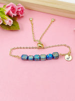 Natural Regalite Imperial Jasper Sea Sediment Jasper Bracelet, Cuboid, Deep Sky Blue, Gold Natural Gemstone Jewelry, N6367B