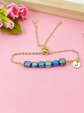 Natural Regalite Imperial Jasper Sea Sediment Jasper Bracelet, Cuboid, Deep Sky Blue, Gold Natural Gemstone Jewelry, N6367B