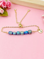 Natural Regalite Imperial Jasper Sea Sediment Jasper Bracelet, Cuboid, Deep Sky Blue, Gold Natural Gemstone Jewelry, N6367B