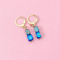 Regalite Imperial Jasper Sea Sediment Jasper Earrings in Gold or Silver, Cuboid, Deep Sky Blue, Natural Gemstone Jewelry, N6367E