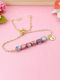 Natural Regalite Imperial Jasper Sea Sediment Jasper Bracelet, Cuboid, Purple, Gold Natural Gemstone Jewelry, N6368B