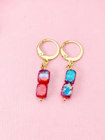Regalite Imperial Jasper Sea Sediment Jasper Earrings in Gold or Silver, Cuboid, Purple, Natural Gemstone Jewelry, N6368E