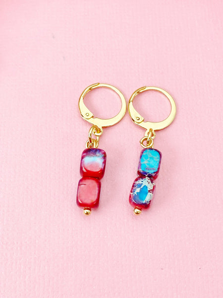 Regalite Imperial Jasper Sea Sediment Jasper Earrings in Gold or Silver, Cuboid, Purple, Natural Gemstone Jewelry, N6368E