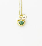 Emerald Heart Necklace in Gold or Silver, Natural Emerald Gemstone Jewelry, N6370