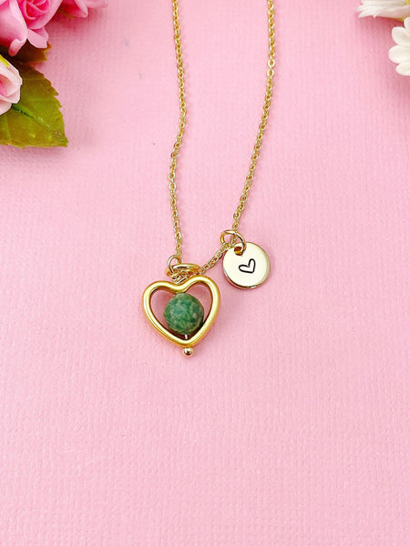 Emerald Heart Necklace in Gold or Silver, Natural Emerald Gemstone Jewelry, N6370