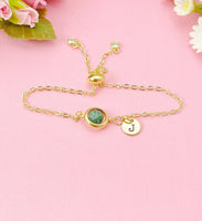 Emerald Bracelet in Gold or Silver, Natural Emerald Gemstone Jewelry, N6370B