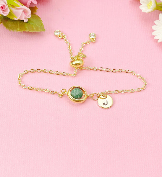Emerald Bracelet in Gold or Silver, Natural Emerald Gemstone Jewelry, N6370B