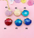 Gold Shell Locket Charm Necklace Mermaid Girl Gifts, Colors Option,  Personalized Customized Gifts, N5277A