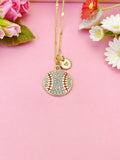 Gold Baseball Softball Charm Necklace, Coach Senior High School Sport Jewelry Gift, N5868