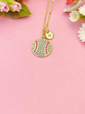Gold Baseball Softball Charm Necklace, Coach Senior High School Sport Jewelry Gift, N5868