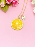 Gold Lemon Slice Charm Necklace, Personalized Initial Pendant