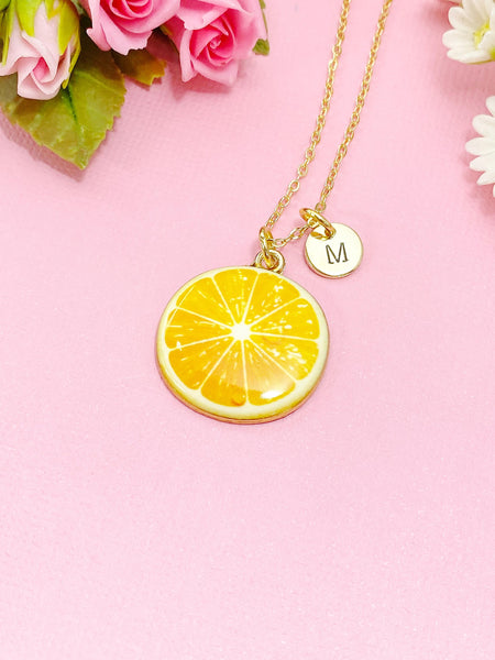 Gold Lemon Charm Necklace, Orange Slice Charm, Orange Charm, Fruit Food Charm, Foodie Gift, Personalized Gift, N26