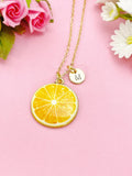Gold Lemon Slice Charm Necklace, Personalized Initial Pendant