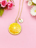 Gold Lemon Slice Charm Necklace, Personalized Initial Pendant