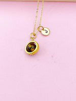 Gold Natural Tiger Eye Necklace, Natural Gemstone Jewelry, Spinner Necklace, N4691B