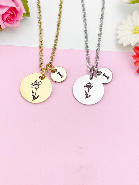Iris Flower Gold or Silver Necklace,  N3827M
