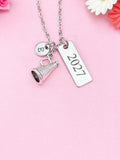 Cheerleader Megaphone Necklace, Initial Charm, Cheer Team Gift
