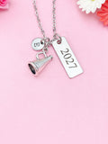 Cheerleader Megaphone Necklace, Initial Charm, Cheer Team Gift