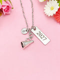 Cheerleader Megaphone Necklace, Initial Charm, Cheer Team Gift