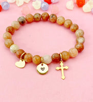 Plum Blossom Jasper Bracelet in Gold or Silver, Natural Plum Blossom Jasper Gemstone Jewelry, N6373