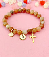 Plum Blossom Jasper Bracelet in Gold or Silver, Natural Plum Blossom Jasper Gemstone Jewelry, N6373