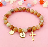 Plum Blossom Jasper Bracelet in Gold or Silver, Natural Plum Blossom Jasper Gemstone Jewelry, N6373