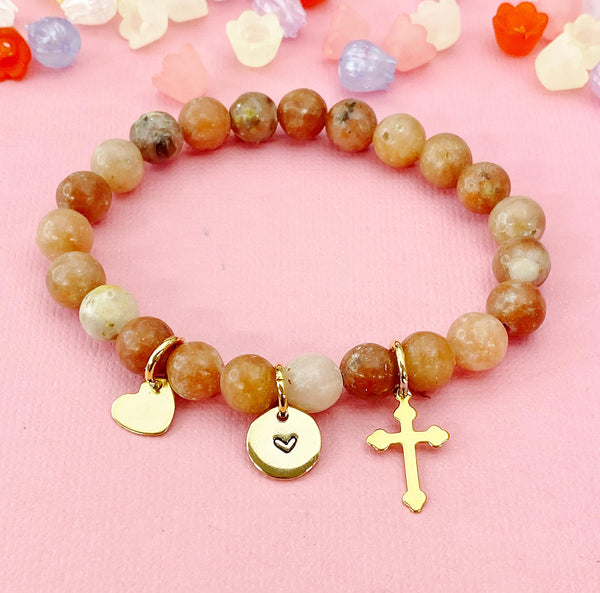 Plum Blossom Jasper Bracelet in Gold or Silver, Natural Plum Blossom Jasper Gemstone Jewelry, N6373
