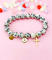 Dalmatian Jasper Bracelet in Gold or Silver, Natural Dalmatian Jasper Gemstone Jewelry, N6374