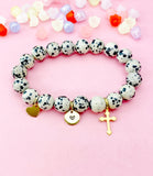 Dalmatian Jasper Bracelet in Gold or Silver, Natural Dalmatian Jasper Gemstone Jewelry, N6374