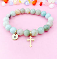 Amazonite Bracelet in Gold or Silver, Natural Amazonite Gemstone Jewelry, N6376